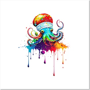 Colorful Christmas Octopus Posters and Art